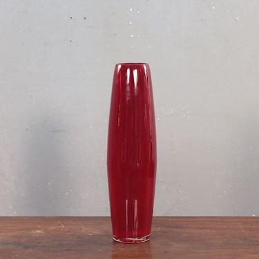 Tall Mid Century Cranberry Glass Vase