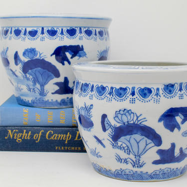 Pair of Blue and White Chinoiserie Planters 