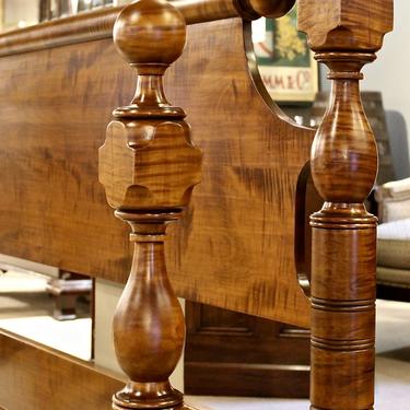 New Arrival - Ball &amp; Block Bed in Tiger Maple, Original Posts Circa 1830, Resized to Queen