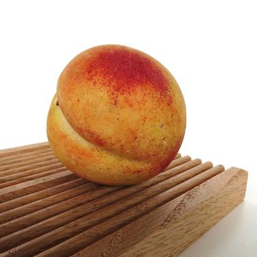 Vintage Italian Carved Alabaster Stone Peach with Wooden Stem, Hand Painted Fruit 