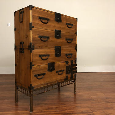 Meiji Period Two Piece Tansu Chest With Custom Made Stand 