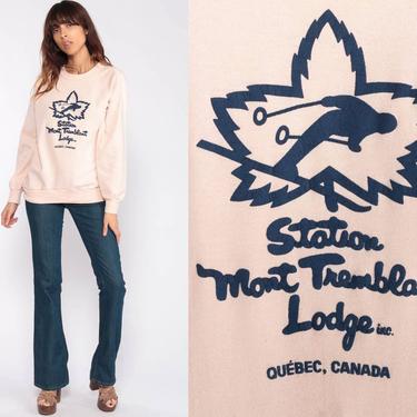 Ski Sweatshirt Mont Tremblant Lodge Shirt 80s Graphic Quebec Sweatshirt Raglan Sleeve Sweater Vintage Peach Retro Sweatshirt Medium 