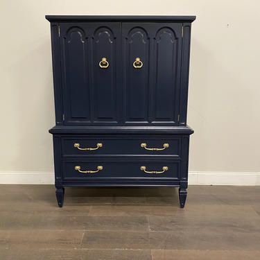 AVAILABLE: Navy Lacquer Armoire / Chest of Drawers 