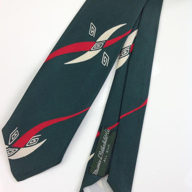 1950's Abstract Designed Tie / Deep Green / All Silk / Never Worn / Vintage Dead Stock 