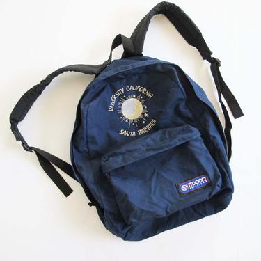 Vintage 90s Outdoor Products UCSB Nylon Backpack - UC Santa Barbara Embroidered Backpack - Navy Blue Sun Moon Celestial Astrology Backpack 