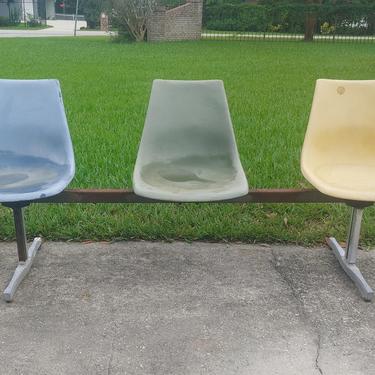 Eames Era Herman Miller Style Fiberglass Chair Bench by Krueger 