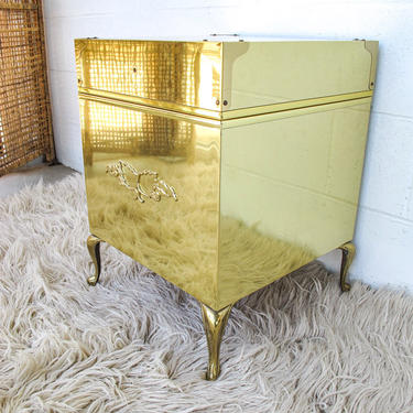 Vintage 1960s Gold Brass Hollywood Regency Style Wood Lined Chest 