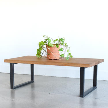 Coffee Table made from White Oak / Industrial U-Shaped Metal Legs 