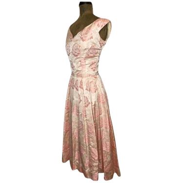1950s pink rose print dress 