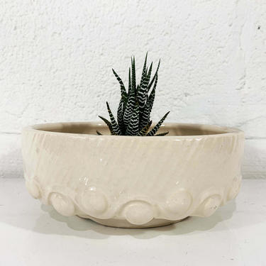 Vintage McCoy White Cream Planter Wave Pattern Brush Attached Saucer Mid-Century Pottery Pot Made in the USA 1950s 50s Beige MCM Succulent 