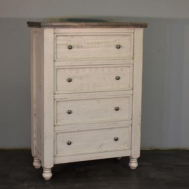 Rustic Farmhouse Distressed White Solid Wood Chest of Drawers / Dresser 