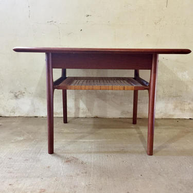 Danish End Table by Trioh Mbler - Teak Frame and Cane Shelf 