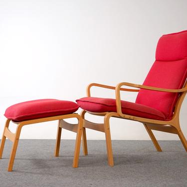 Danish Beech Lounge Chair With Footstool - (319-158) 