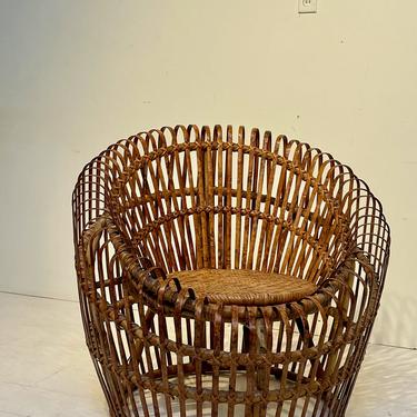 Franco Albini Style Round Bamboo Rattan Chair 
