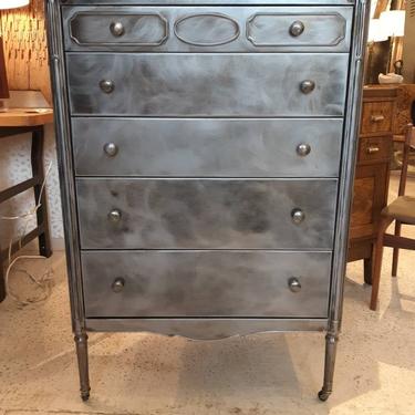 Vintage industrial Simmons stripped steel chest of  drawers 