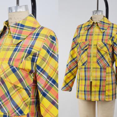 Vintage 1960s Debbie Leigh Yellow Plaid Permanent Press Jacket, Vintage Made in Japan, 60s Waterproof Jacket, Mid Century Mod, Size Medium by Mo