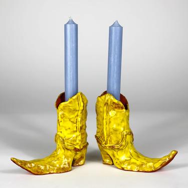 Cowboy Hot Legs Candlesticks by Laura Welker, Yellow