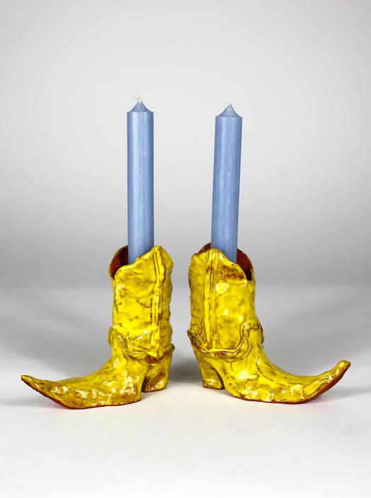 Cowboy Hot Legs Candlesticks by Laura Welker, Yellow