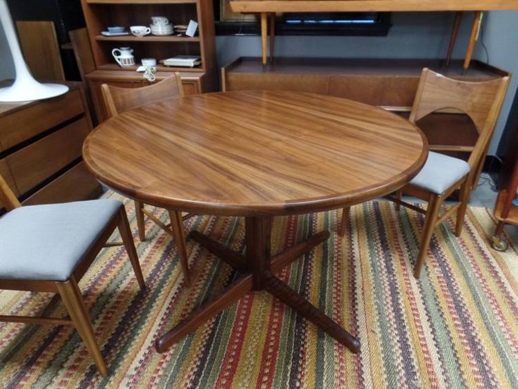 Danish Modern walnut pedestal dining table