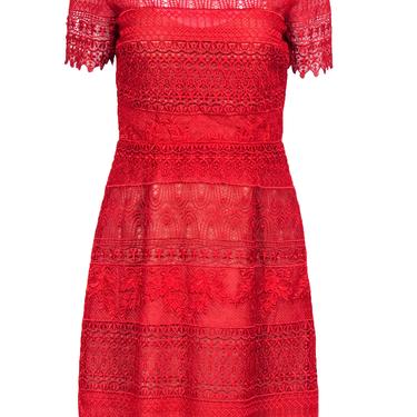 Marchesa Notte - Red Lace Short Sleeve A-Line Dress Sz 6