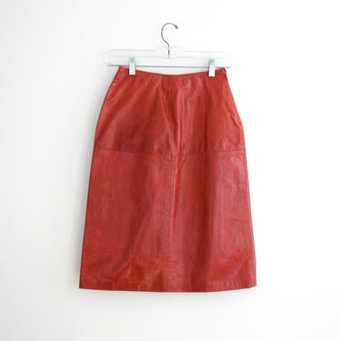 vintage 1980s leather skirt in saffron | rust skirt | red skirt 