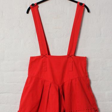 Red Cotton Suspender Shorts M