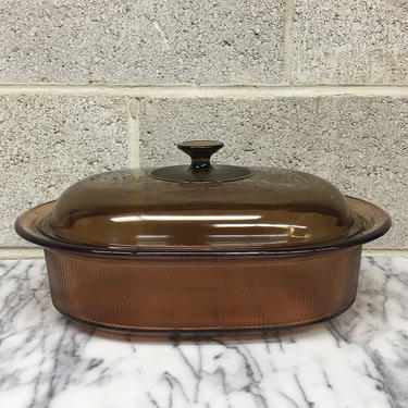 Vintage Pyrex Vision Casserole Retro 1970s Amber Brown Smokey Glass + 4 Quart + V-34-B Oval Shaped + Dutch Oven with Lid + Kitchen Decor 