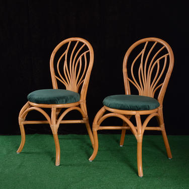 vintage rattan and velvet dining chairs- 4 available 