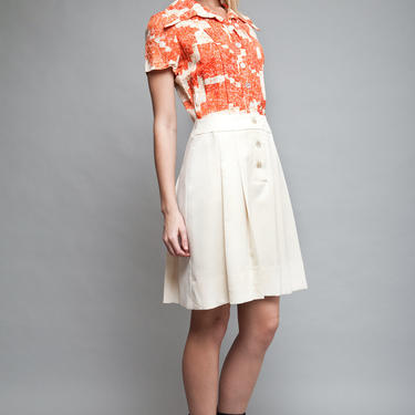vintage 60s MOD shirt day dress shirtwaist orange cream pleated skirt M MEDIUM short sleeves 