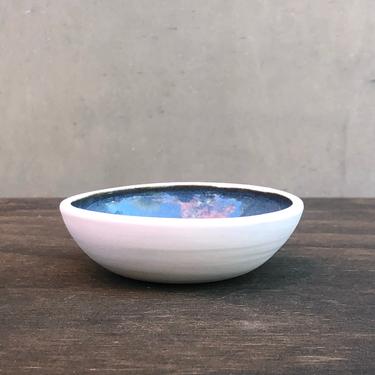 Little Ceramic Bowl - Raw Porcelain outside with Glossy Deep Blue 
