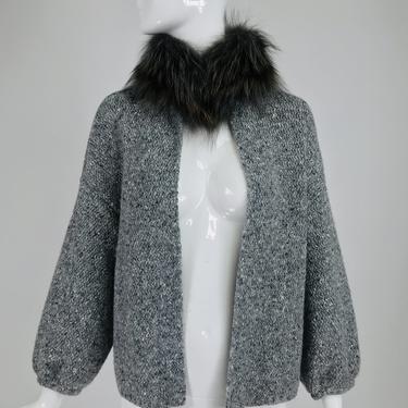 Carolina Herrera Tweed Knit Sweater With Fur Collar