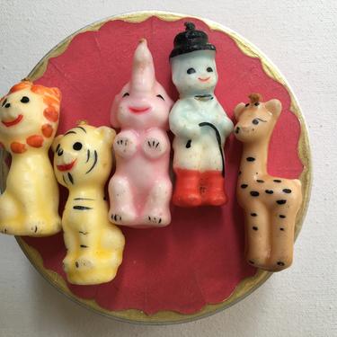 Vintage Circus Birthday Candles, Baby's Birthday Cake, Small Wax Circus Characters, Circus Cake Candles 