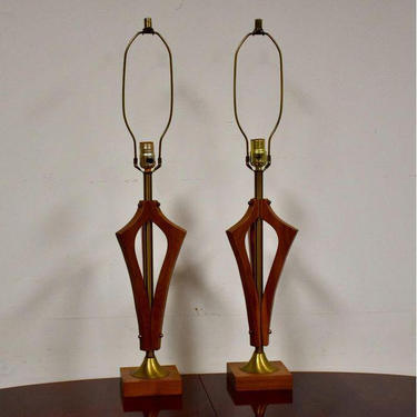 Sculpted Walnut Table Lamps - A Pair 