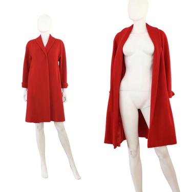 STUNNING 1950s Strawberry Red Wool Swing Coat - 1950s Red Wool Coat - 1950s Pink Wool Coat - 1950s Andorra Wool Coat | Size Medium 