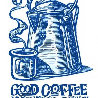 Good Coffee Giclee Print | Kitchen Art | Coffee Art | Coffee Bar | Coffee Shop | Woodblock Print | Blue | Scandinavian | Coffee Quote 