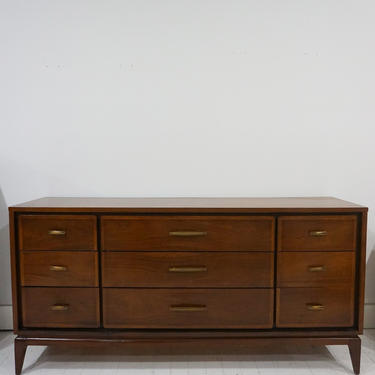 mid century walnut 9-drawer lowboy dresser