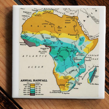 1939 Africa Rainfall Handmade Repurposed Vintage Map Coaster - Ceramic Tile - Repurposed 1930s Goode's Atlas - Climate Map - Continent 