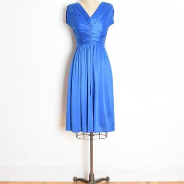 vintage 70s dress blue ruched disco party cocktail goddess midi dress S clothing 