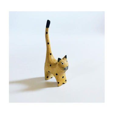 Petite Wood Folk Art Polka Dot Cat 