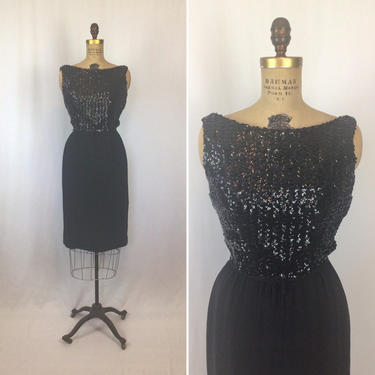 Vintage 50s dress | Vintage black sequins wiggle dress | 1950s black cocktail evening dress 