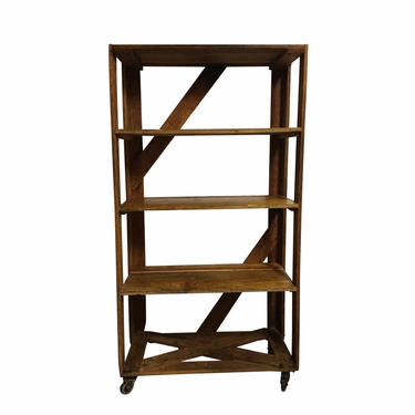 Rustic Wood and Metal Bookshelf on Casters