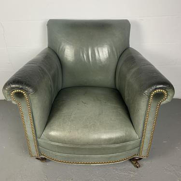 Vintage Leather Club Chair Green Distressed with Nailheads 