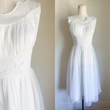 Vintage 1950s White Chiffon Slip Dress / Nightgown // XS 