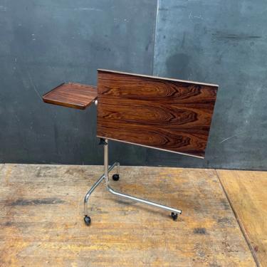 HMN Danish Rosewood Computer Laptop Cart Bedroom Bed Table Vintage Mid-Century 1960s Modern Rolling Tray 