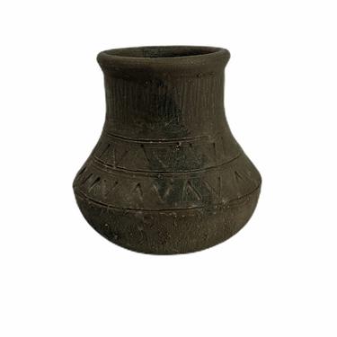 Vintage Black Terracotta Mexican Pottery Vase 