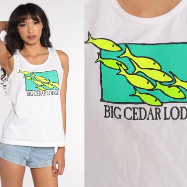 Big Cedar Lodge Shirt Fish Shirt Neon Missouri Tank Top 80s Fish Top Graphic T Shirt Vintage Sleeveless 90s Medium 