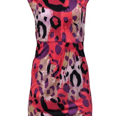 Diane von Furstenberg - Pink & Multicolor Abstract Leopard Print Silk Sheath Dress Sz 2