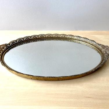 large oval vanity mirror tray with handles 