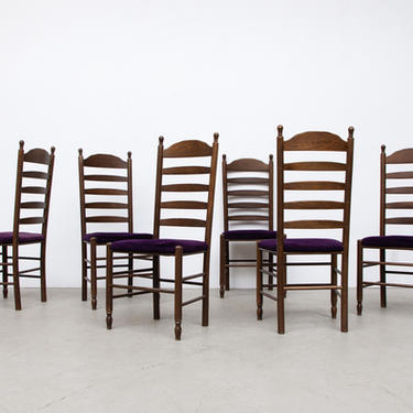 Mid-Century Quaker Style Church Chairs with Original Purple Velvet Seats