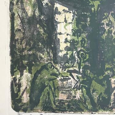 Max Kahn Fountain Lithograph | Mid Century Art | Numbered Signed | Belarus Chicago Jewish | Frogs | Goats | Green Black Print 